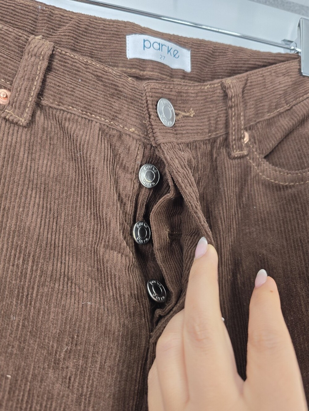 Parke Brown Corduroy Button Fly Straight Leg Pants Size 27 100% Cotton - Picture 3 of 7